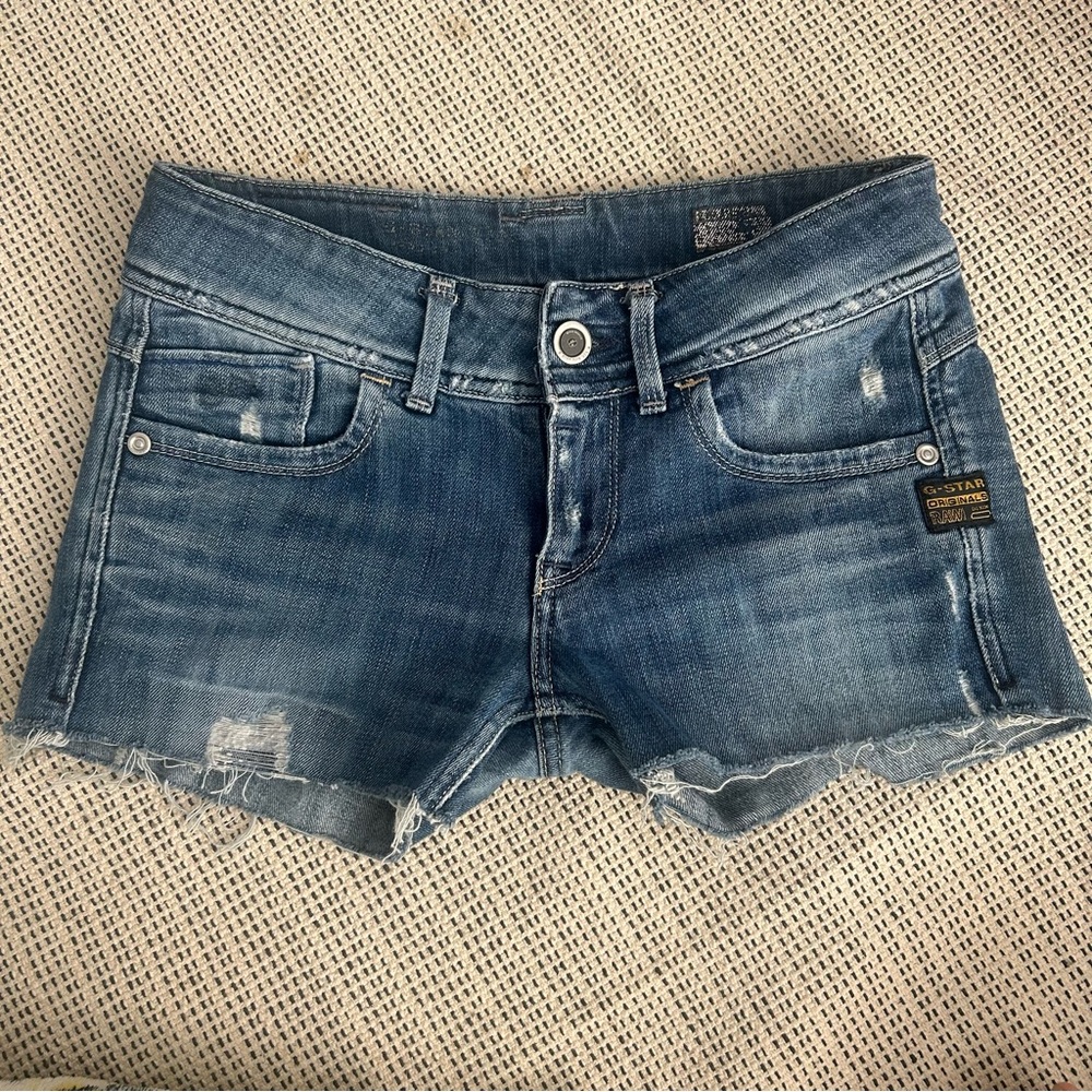 G-Star Distressed Blue Jean Shorts